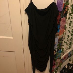 Tight, straight neck black dress